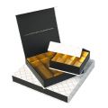 Square 4 row sweet box with magnetic lid / black and white with gold lines