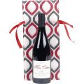 Non woven polypropylene gift bag / grey and red with red satin ribbons