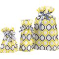 Non woven polypropylene gift bag / grey and yellow with grey satin ribbons