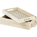 Box wood rectangular nature/black geometrical circles rope handles cover tray