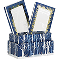 Box cardboard rectangular blue/white/gold hot foil stamping PET window Forest/Reindeer