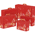 Suitcase cardboard rectangular BONNES FETES chalets/red/white/gold