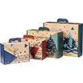 Suitcase cardboard kraft rectangular MERRY CHRISTMAS vintage/blue