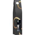 Single bottle presentation gift box black/gold ring design pre-cut window and handle / flat packed