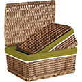 Box wicker/wood rectangular brown green fabric/white edge 