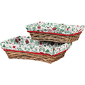 Tray wicker/wood rectangular MERRY CHRISTMAS brown white fabric