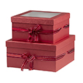 Box cardboard square red/iridescent satin bow