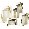 Bag paper SIGNATURE white/gold hot foil stamping PET window cord handles white eyelet