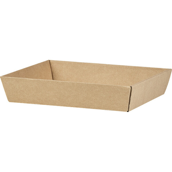 Bandeja cartão kraft retangular sem impressão entregue plano (dimensão montada)