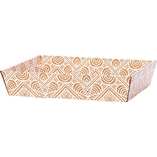 Corbeille carton kraft rectangle BOHO blanc livrée à plat (dim. corbeille montée)