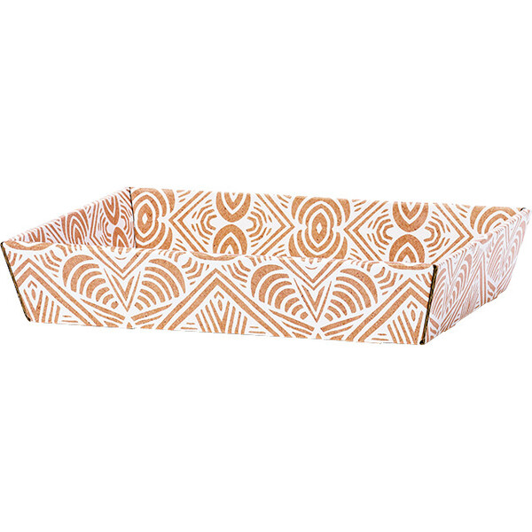 Bandeja cartón kraft rectangular BOHO blanco entrega plana (dim. bandeja montada)