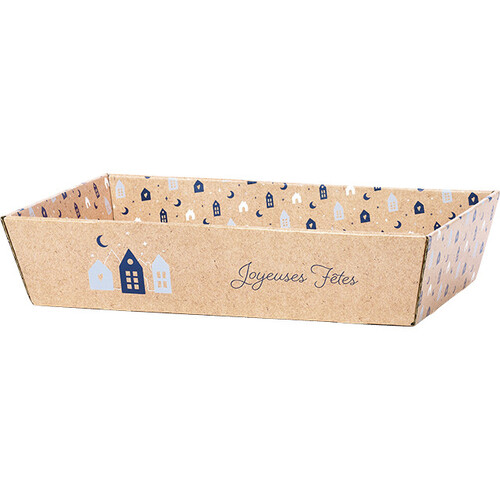 Tray cardboard kraft rectangular OSLO blue/white delivered flat (dim. assembled tray)