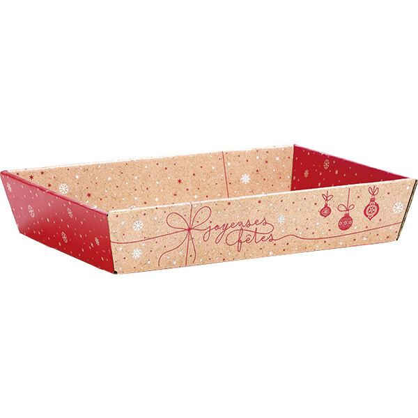 Tray cardboard rectangular WINTER SURPRISES red/white delivery flat  (dim. assembled tray)