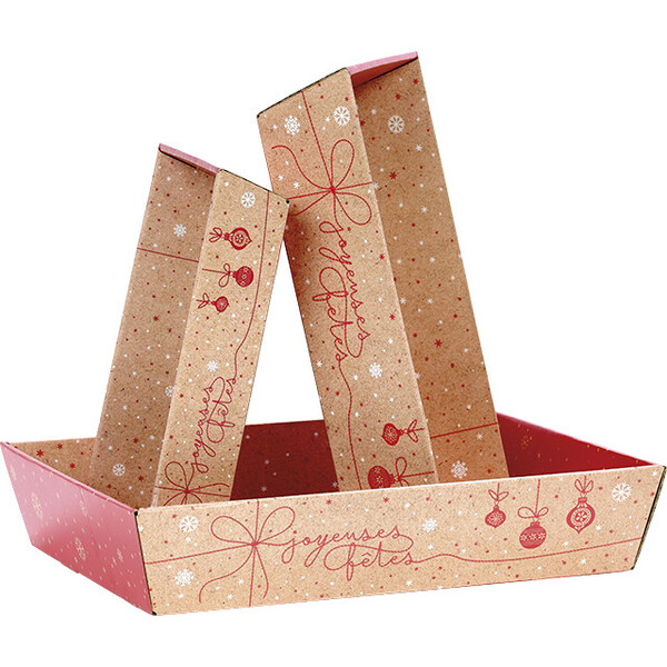 Tray cardboard rectangular WINTER SURPRISES red/white delivery flat  (dim. assembled tray)