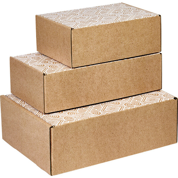 Caja cartón kraft rectangular BOHO blanco entrega plana