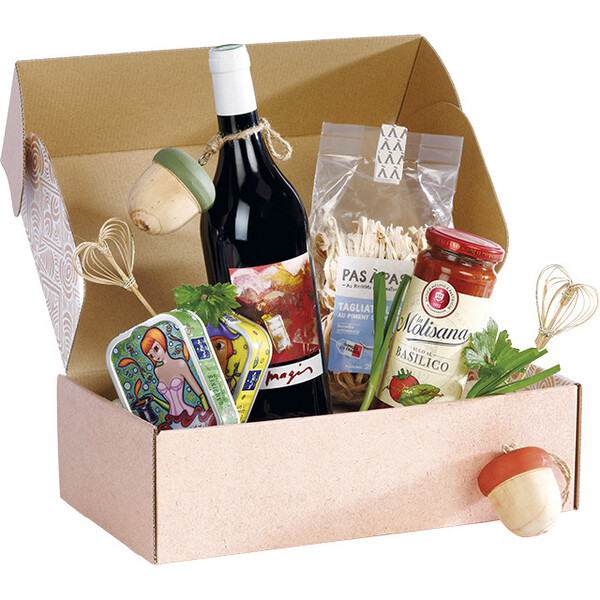 Caja cartón kraft rectangular BOHO blanco entrega plana