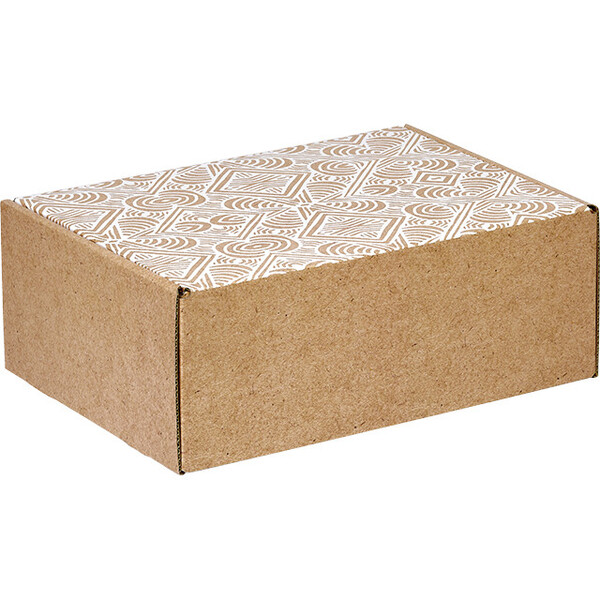 Caja cartón kraft rectangular BOHO blanco entrega plana