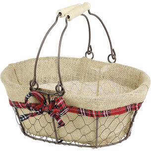Basket metal aged oval brown jute fabric Scottish edge... 2