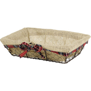 Basket metal rectangular aged brown fabric jute Scottish...