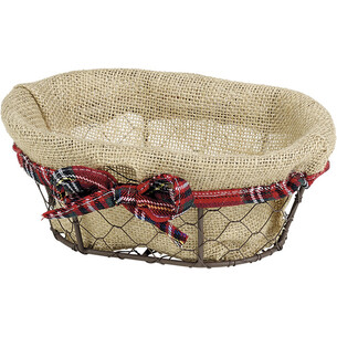 Basket metal oval brown fabric jute Scottish edge 2