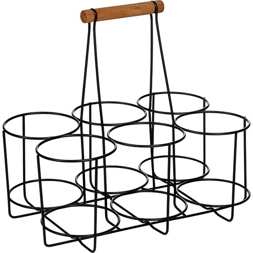 Coaster 6 bottles metal black fixed 1 handle wood