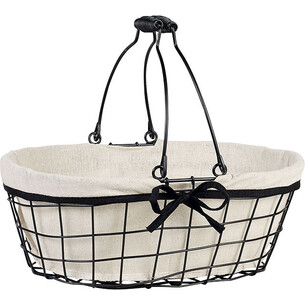 Cesta ovalada metal negro/lino con asas plegables con...