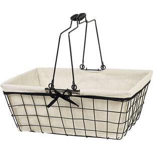 Panier métal rectangle noir/tissu écru liseré noir anses... 2