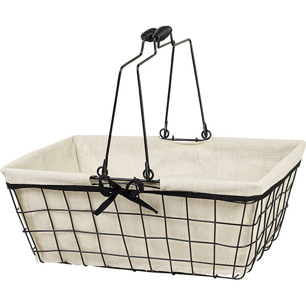 Cesta metal rectangular negro/lino borde negro asas plegables