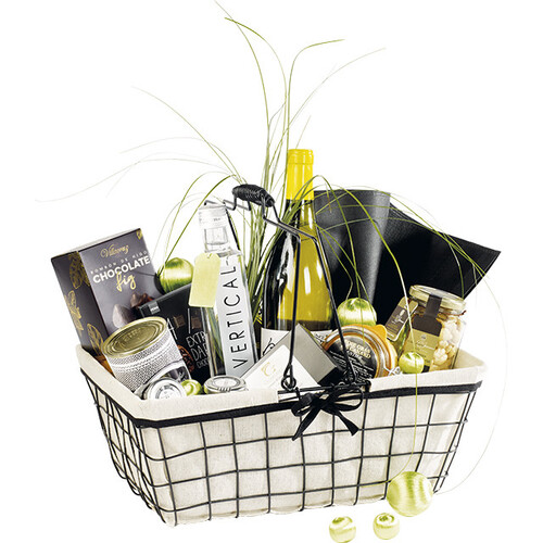 Basket rectangular metal black/lin fabric black...