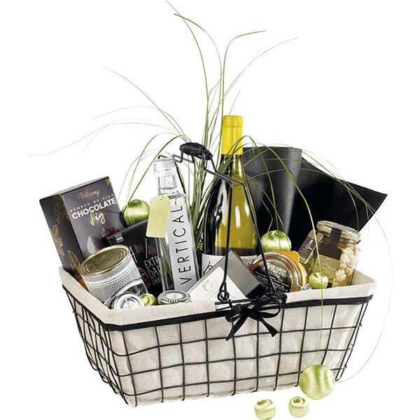 Cesta metal rectangular negro/lino borde negro asas plegables