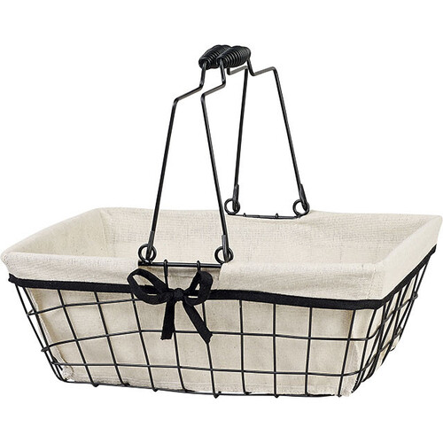 Cesta metal rectangular negro/lino borde negro asas plegables