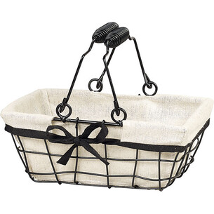 Cesta metal rectangular negro/lino borde negro asas...