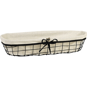 Corbeille métal ovale noir/tissu écru liseré noir