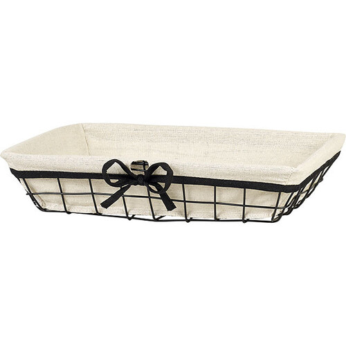Tray rectangular metal black/lin fabric black edge
