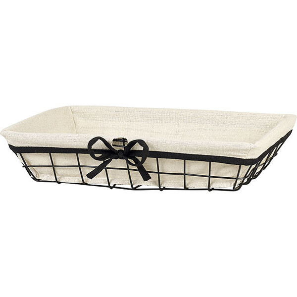 Corbeille métal rectangle noir/tissu écru liseré noir