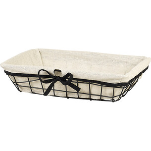 Corbeille métal rectangle noir/tissu écru liseré noir 2