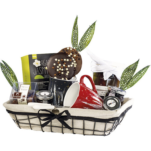 Tray rectangular metal black/lin fabric black edge