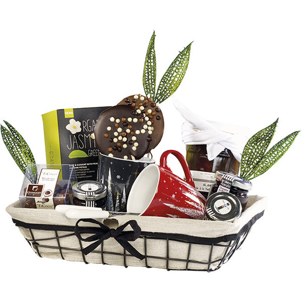 Tray rectangular metal black/lin fabric black edge