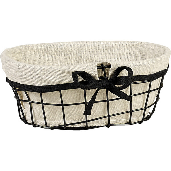 Bandeja metal oval preta/linho com borda preta