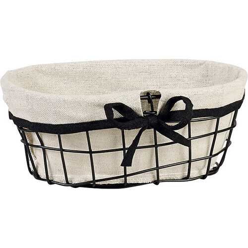 Tray metal oval black/lin fabric black edge