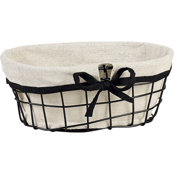 Tray metal oval black/lin fabric black edge