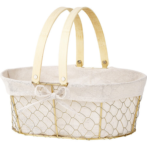 Basket metal oval CHARM AND TERROIR gold fabric ecru foldable handles
