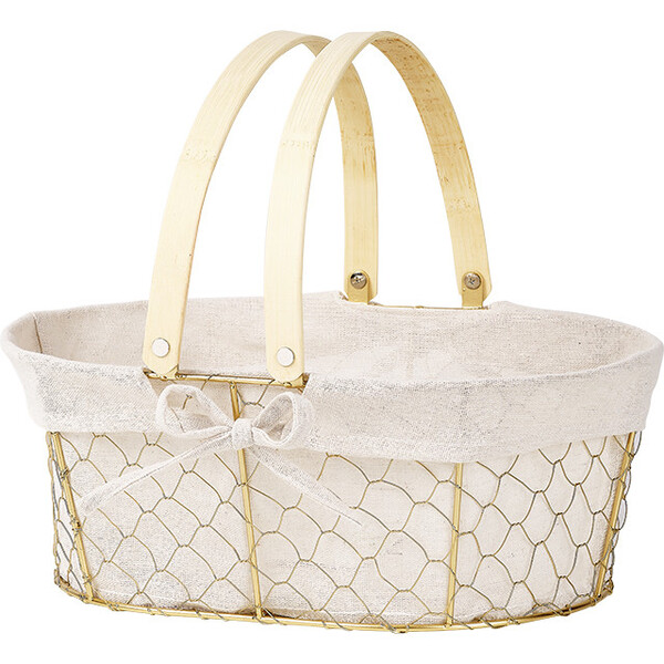 Basket metal oval CHARM AND TERROIR gold fabric ecru foldable handles
