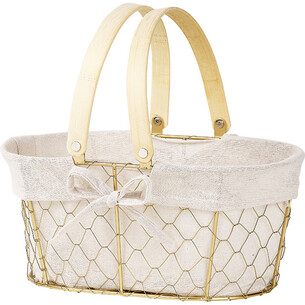 Basket metal oval CHARM AND TERROIR gold fabric ecru...