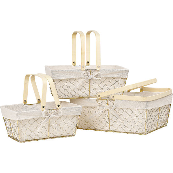 Cesta metal rectangular ENCANTO Y TERROIR oro lino asas plegables