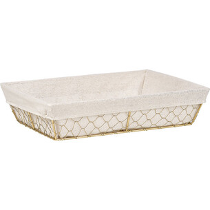 Cesto metal rectangular ENCANTO E TERROIR ouro tecido linho