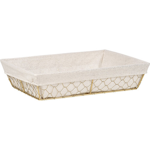 Basket metal rectangular CHARM AND TERROIR gold fabric ecru