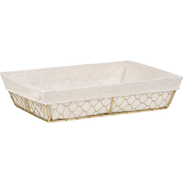 Basket metal rectangular CHARM AND TERROIR gold fabric ecru