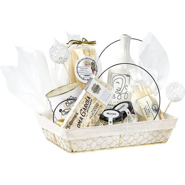 Basket metal rectangular CHARM AND TERROIR gold fabric ecru