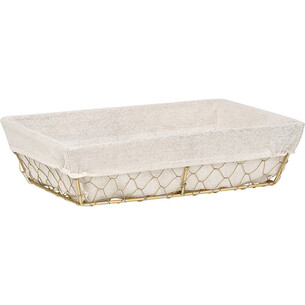 Cesto metal rectangular ENCANTO E TERROIR ouro tecido linho
